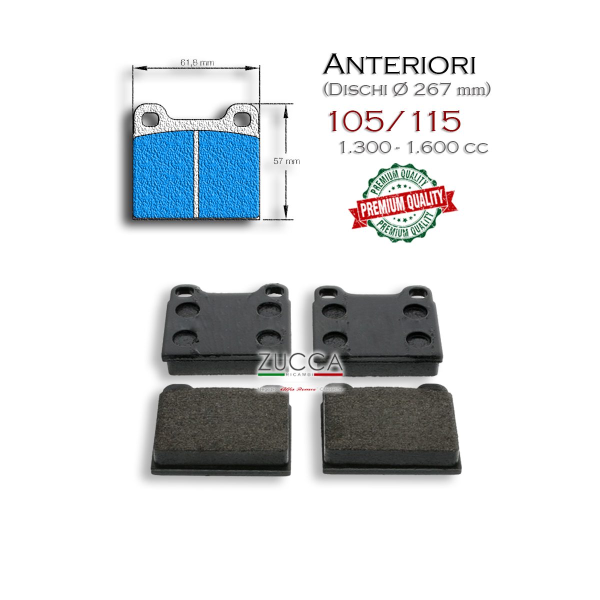 Kit Pastiglie Disco Ant. Ø 267 mm (Serie: 105/115 fino al 1986) “PREMIUM”