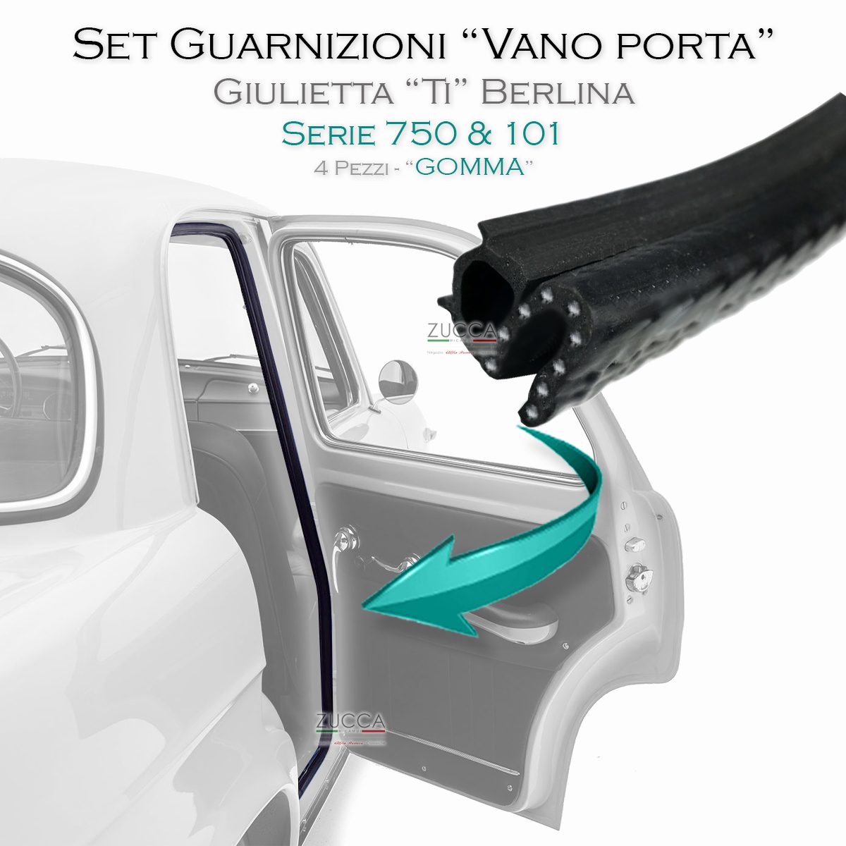 Set Completo (4. pz) – Guarnizioni Vano Porta (750/101 – Giulietta Ti) “Gomma”