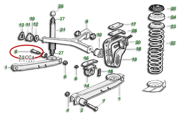 Bullone Doppia Filettatura – Sup. Bielletta Stabilizzatrice Post. (Serie 105 / 115) - immagine 3