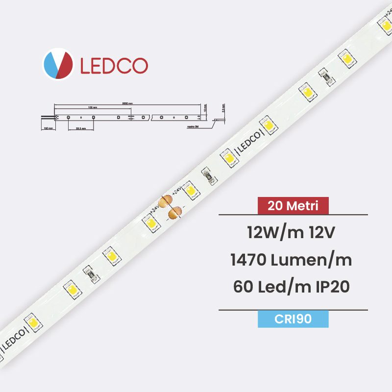 Ledco sl60 striscia led monocolore 2835 20 metri 12 W/M 24V 60 Led/M ip20