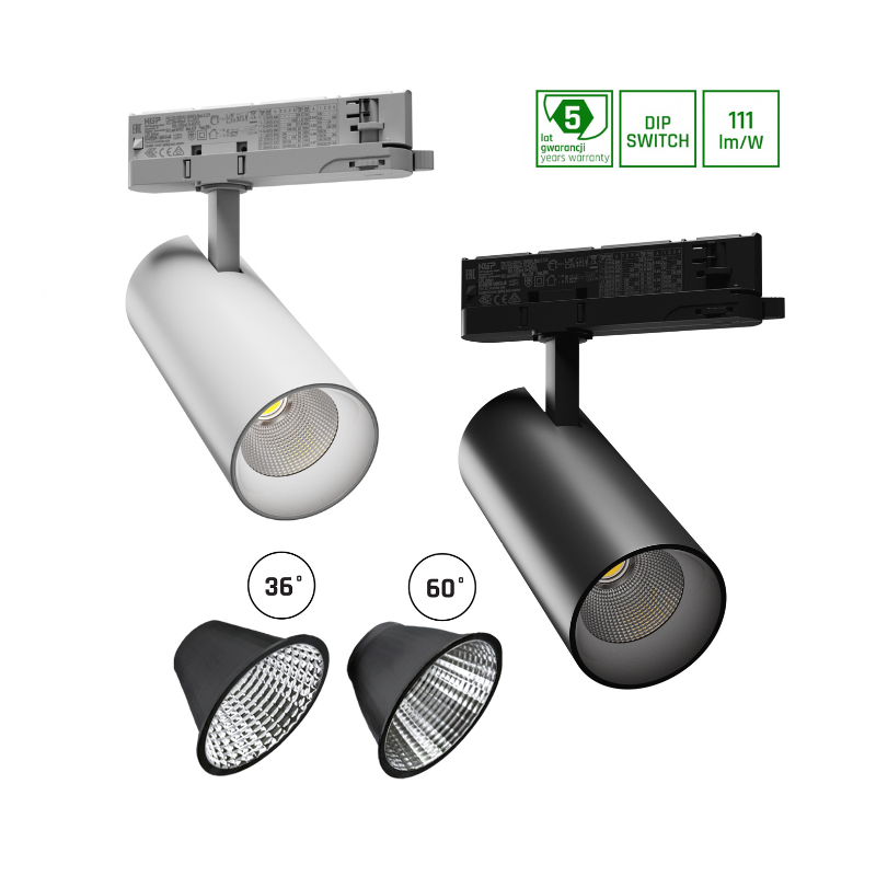 Faretto LED per binario trifase potenza regolabile 15-27w Andromeda – De Sanctis Light & Design