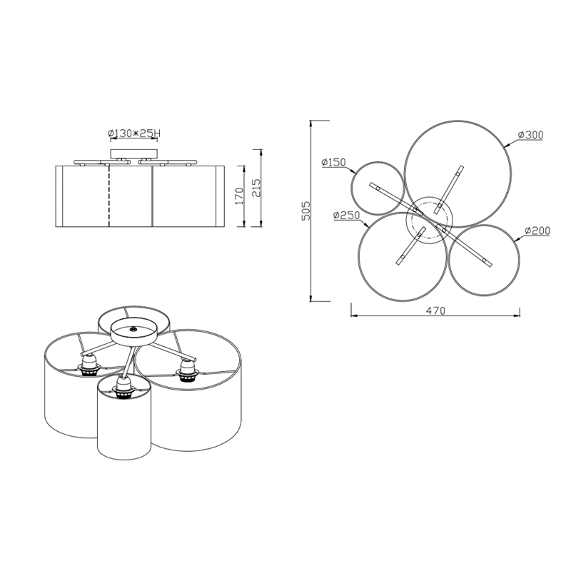 Plafoniera Led Hotel multi cilindri E27- Trio Lighting - immagine 5