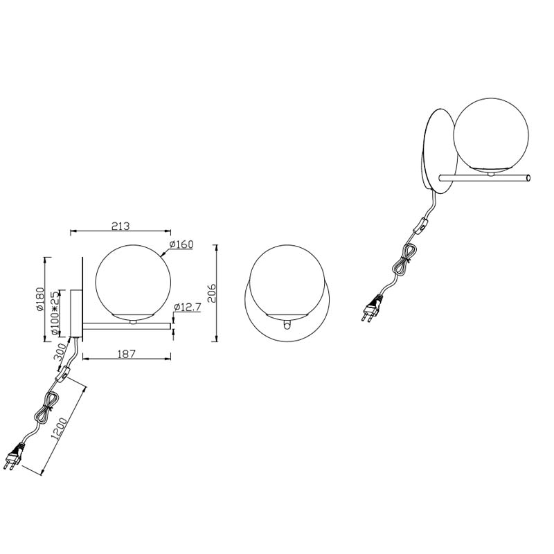 Applique Led Pure con sfera in vetro H. 20cm D. 18cm E14- Trio Lighting - immagine 5