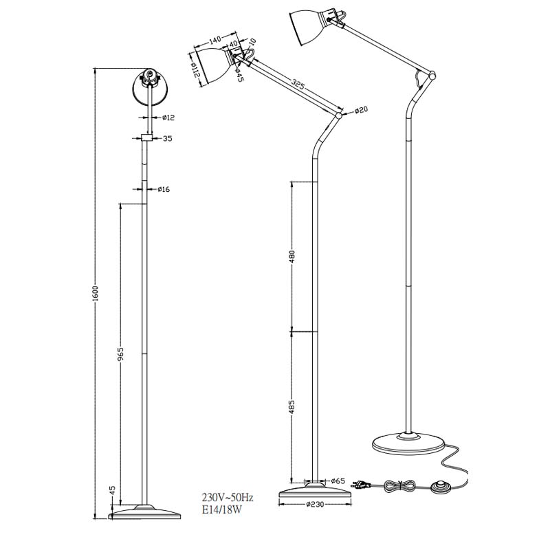 Lampada da terra Led Jasper snodo vintage L. 23cm H. 140cm E14- Trio Lighting - immagine 3