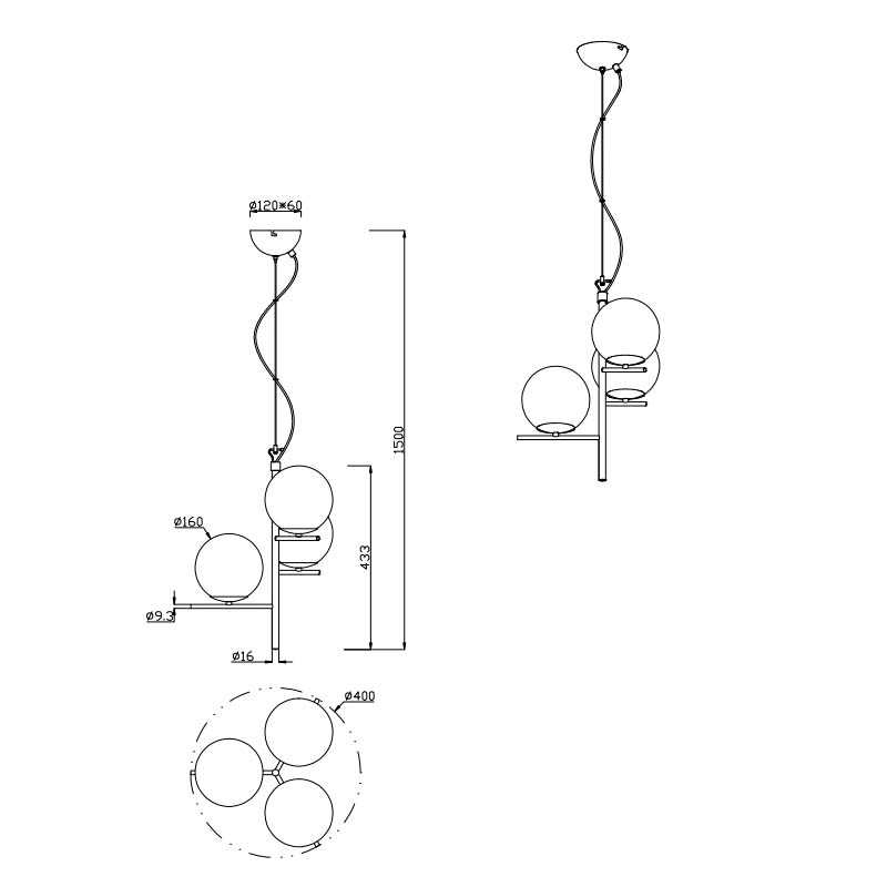 Lampada a sospensione Led Pure con 3 sfere in vetro D. 40cm E14- Trio Lighting - immagine 6