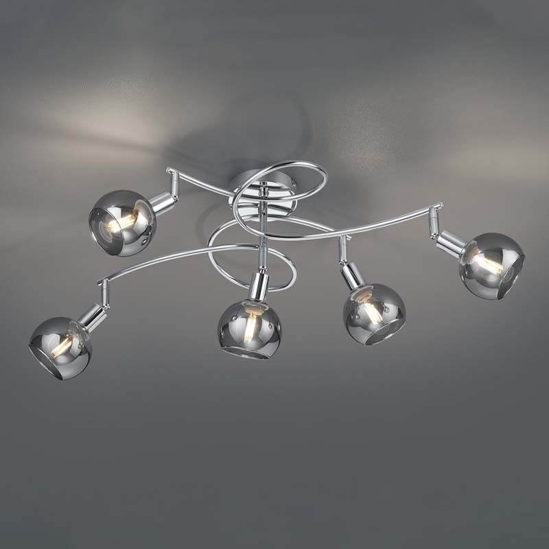 Plafoniera Led in metallo cromato Brest con 5 spot E14 IP20- Trio Lighting - immagine 2