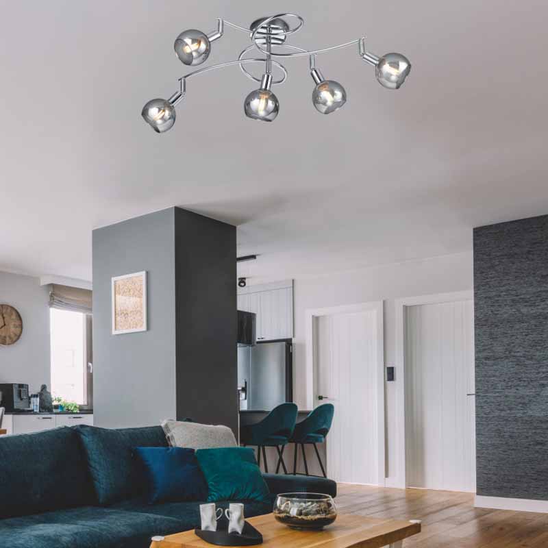 Plafoniera Led in metallo cromato Brest con 5 spot E14 IP20- Trio Lighting