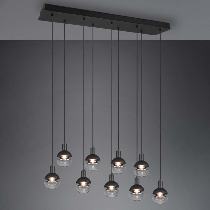 Lampada a sospensione Led Mela rettangolare con 9 diffusori in vetro H.150cm E14- Trio Lighting - immagine 4