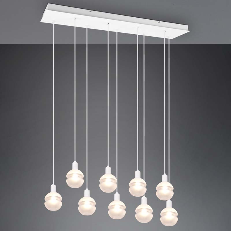 Lampada a sospensione Led Mela rettangolare con 9 diffusori in vetro H.150cm E14- Trio Lighting - immagine 5